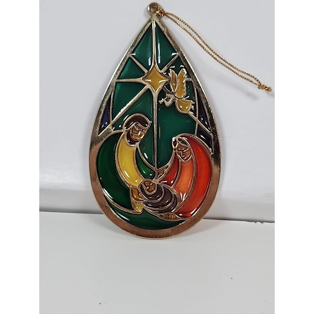 Holy Family Nativity Suncatcher Joseph Mary Jesus Christmas Ornament Gold Tone - Picture 2 of 4